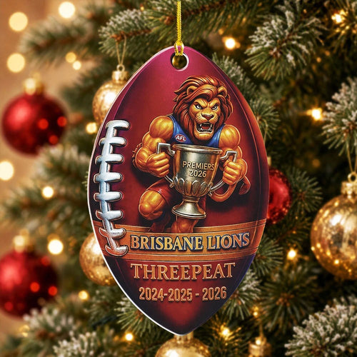 Brisbane Lions Threepeat Premiers Custom Shape 2-side Printed Acrylic Ornament – TMTHU9694