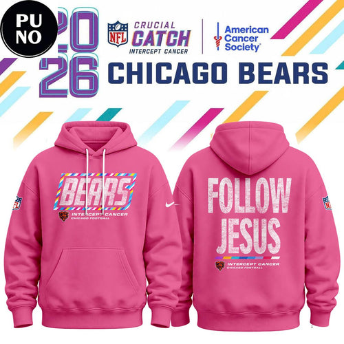 Chicago Bears Crucial Catch 2026 Follow Jesus Pink Hoodie T-Shirt