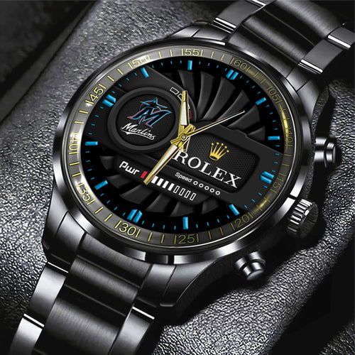 Miami Marlins Black Stainless Steel Watch – MAITM13437