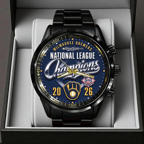 Milwaukee Brewers 2026 National League Champions Black Stainless Steel Watch – TMTHU10115