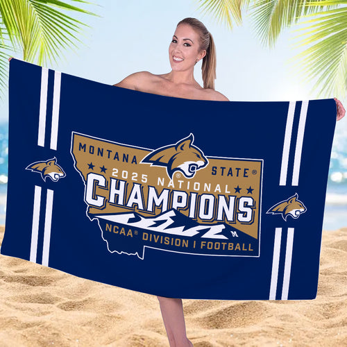 Montana State Bobcats Football 2025 National Champions Rectangle Beach Towel – MAITM14914