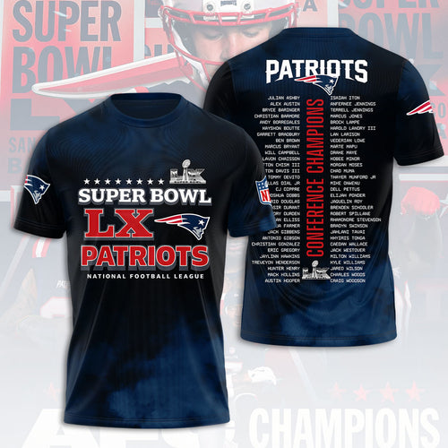 New England Patriots 2025 AFC Champions 3D Apparel – HOATT15900