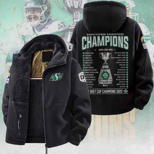 Saskatchewan Roughriders 2025 Grey Cup Champions Hooded Velvet Jacket – GNENEW767