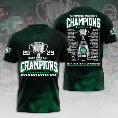 Saskatchewan Roughriders 2025 Grey Cup Champions 3D Apparel – HOATT14698