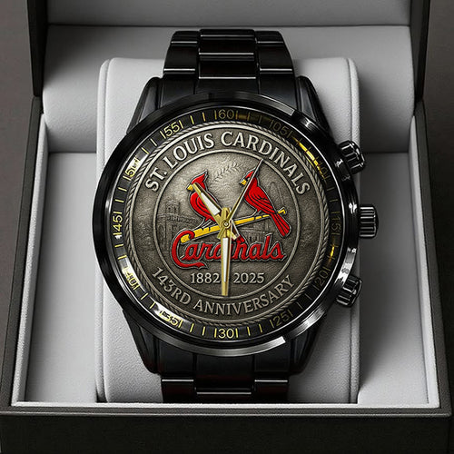 St. Louis Cardinals 143rd Anniversary 2025 Black Stainless Steel Watch – TANTN16201