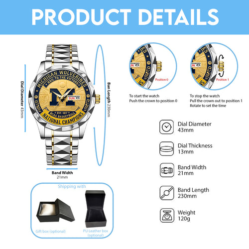 Michigan Wolverines 2026 Men's Basketball National Champions Alloy Luxury Quartz Watch – TANTN22354