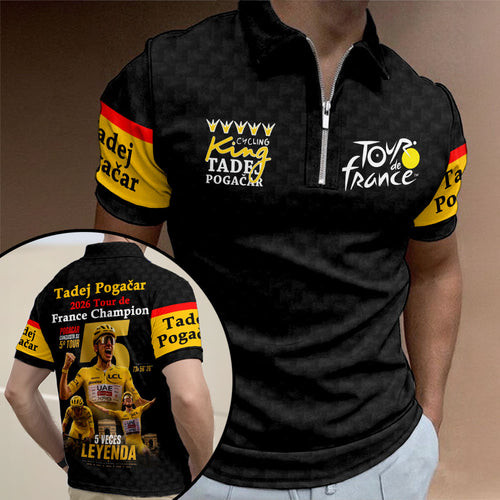 Tadej Pogačar 2026 Tour de France Champion Zip Polo Shirt – TMTHU7862