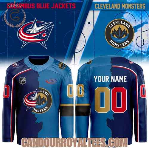 Columbus Blue Jackets x Cleveland Monsters Mashup Logo Hockey Jersey
