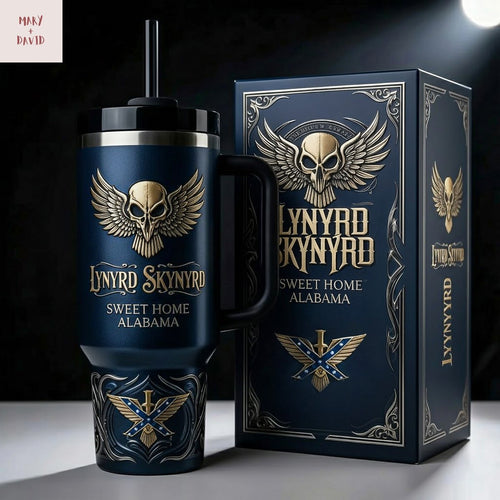 Lynyrd Skynyrd Sweet Home Alabama Gold Winged Skull Insulated Tumbler