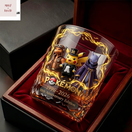 Pokemon Pikachu Mewtwo And Charizard 30Th Anniversary Transparent Whiskey Glass