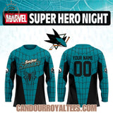 San Jose Sharks Marvel Super Hero Night with Spiderman Hockey Jersey