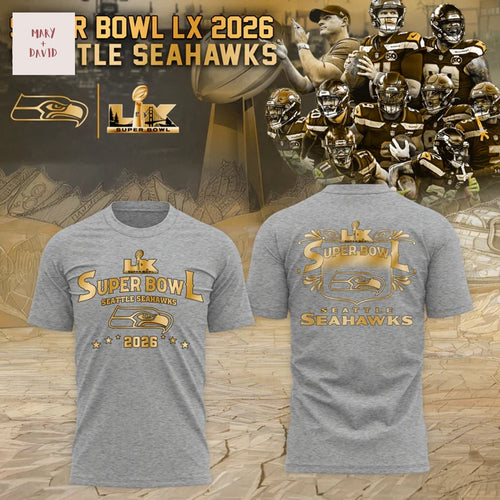Seattle Seahawks Champions Super Bowl LX Grey 2026 3D T-Shirt