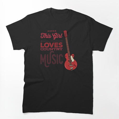 This Girl Loves Country Music With Electric Bass Guitar Red Image Shirt