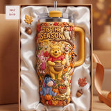 Winnie the Pooh Autumn Fall Friends Personalized 3D Embossed 40oz Tumbler with Handle
