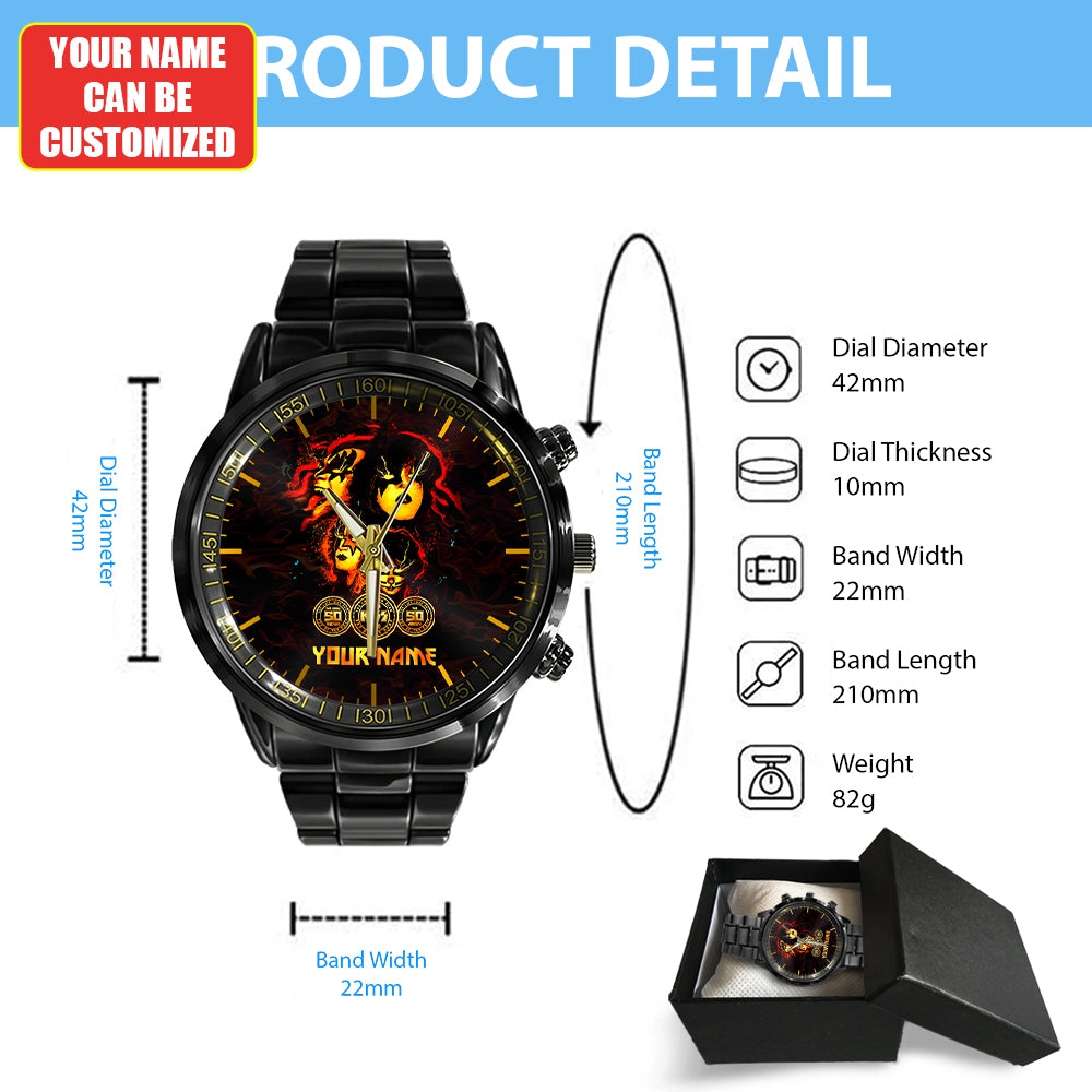 Personalized KISS Black Stainless Steel Watch – HUANNM 4876