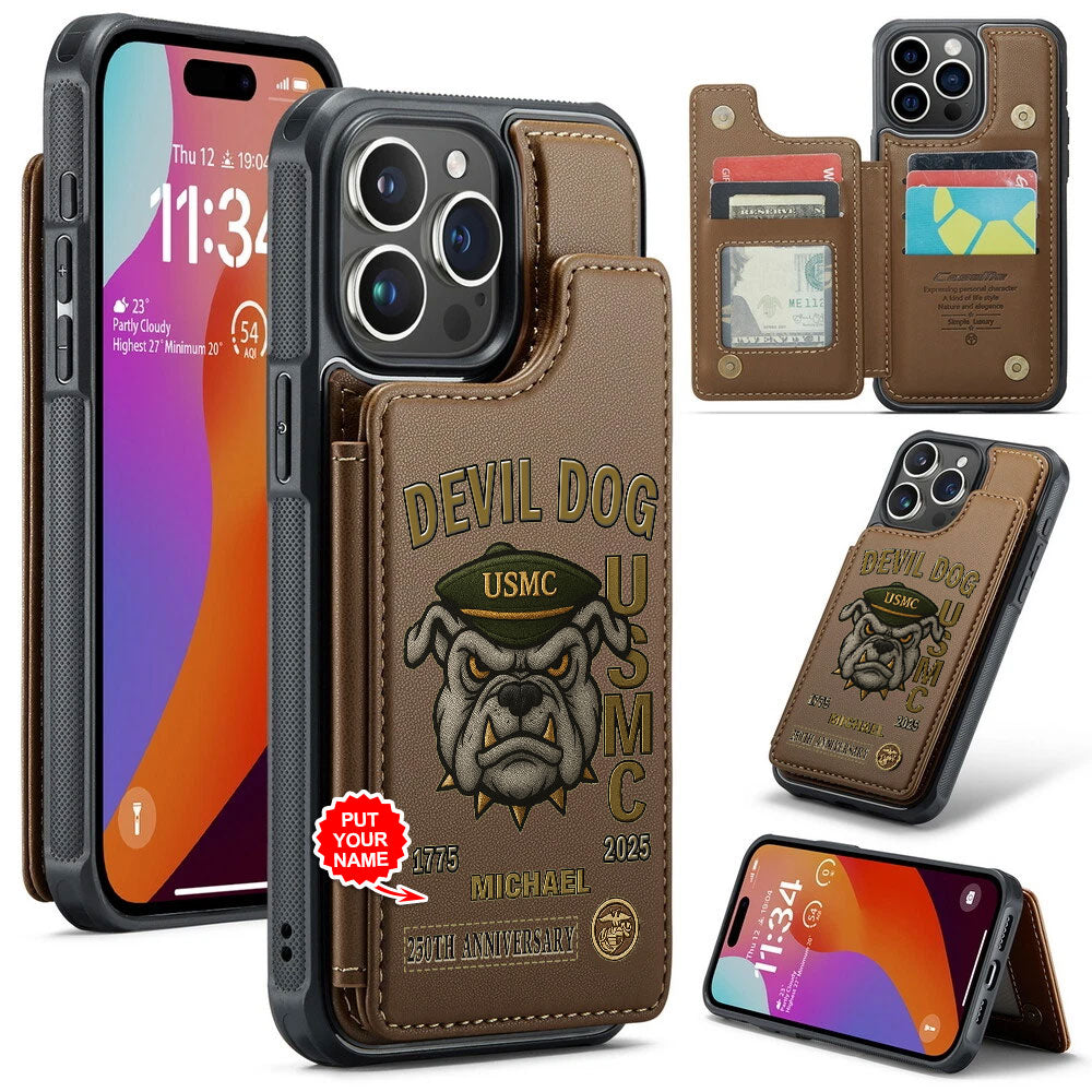 Personalized US Marine Corps 250th Anniversary Leather Wallet Phone Case – MAITM12663