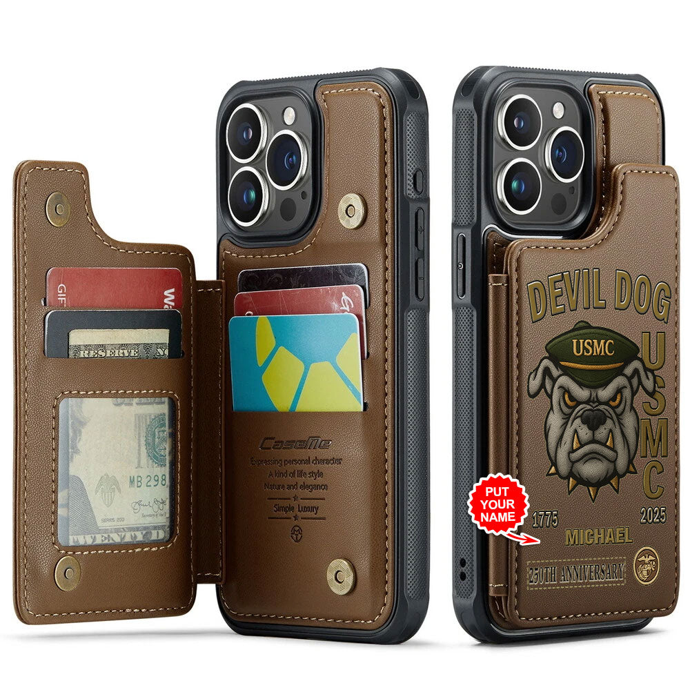 Personalized US Marine Corps 250th Anniversary Leather Wallet Phone Case – MAITM12663