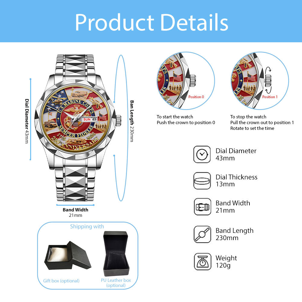 US Marine Corps 250th Anniversary Alloy Luxury Quartz Watch – MAITM12641