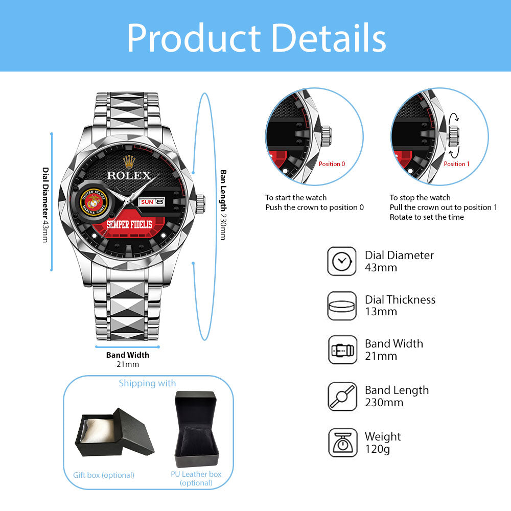 US Marine Corps x Rolex Alloy Luxury Quartz Watch – MAITM 12204