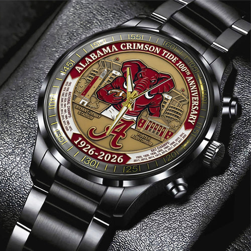 Alabama Crimson Tide Football 100th Anniversary 2026 Black Stainless Steel Watch – TANTN21313