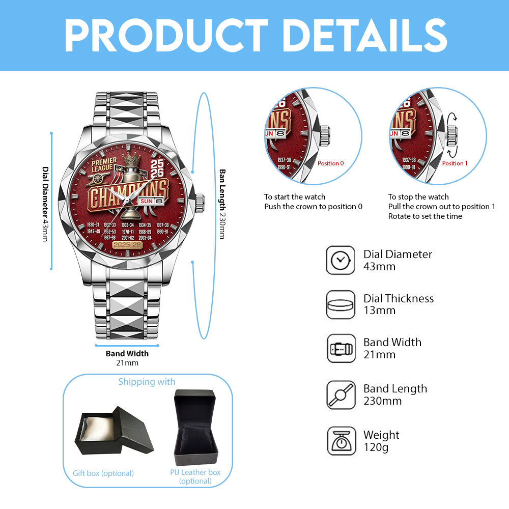 Arsenal FC Premier League Champions 25/26 Alloy Luxury Quartz Watch – TMTHU6337