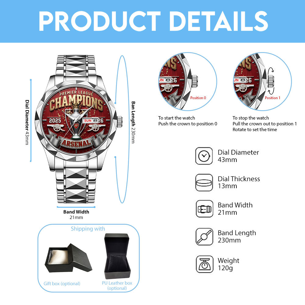 Arsenal FC Premier League Champions 25/26 Alloy Luxury Quartz Watch – TMTHU6338
