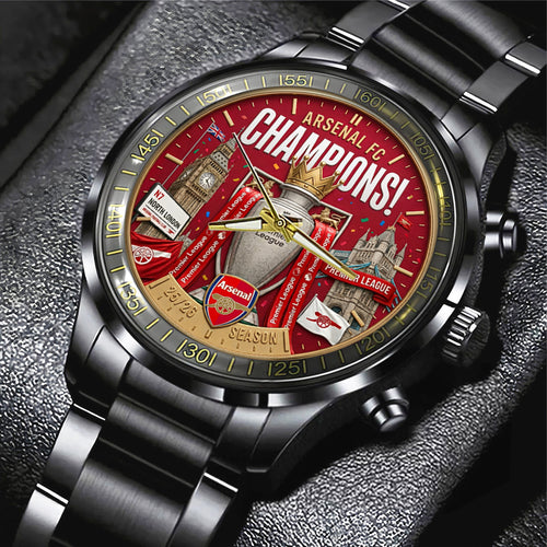 Arsenal FC Premier League Champions 25/26 Black Stainless Steel Watch – TMTHU6323