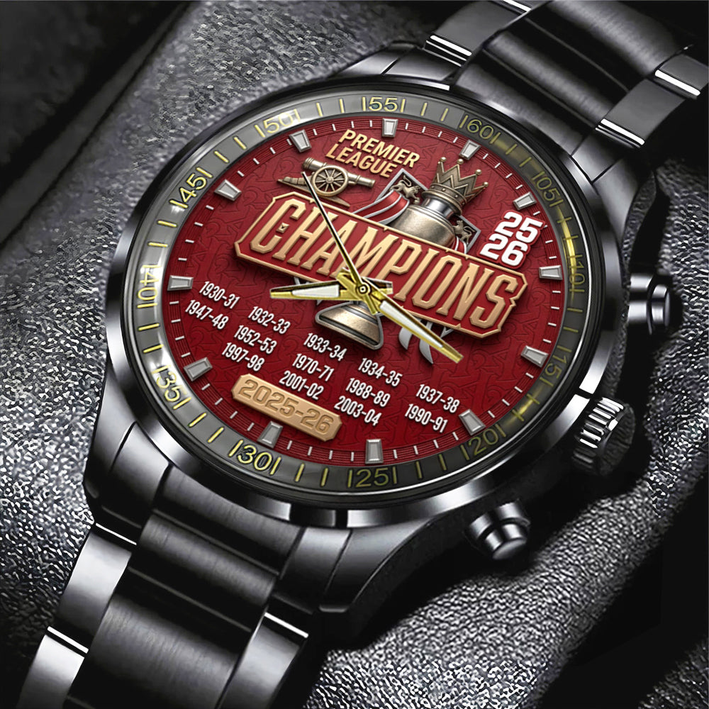 Arsenal FC Premier League Champions 25/26 Black Stainless Steel Watch – TMTHU6340