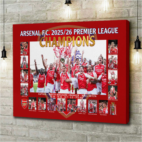 Arsenal FC Premier League Champions 25/26 Rectangle Canvas With Inner Frame – HOATT18845