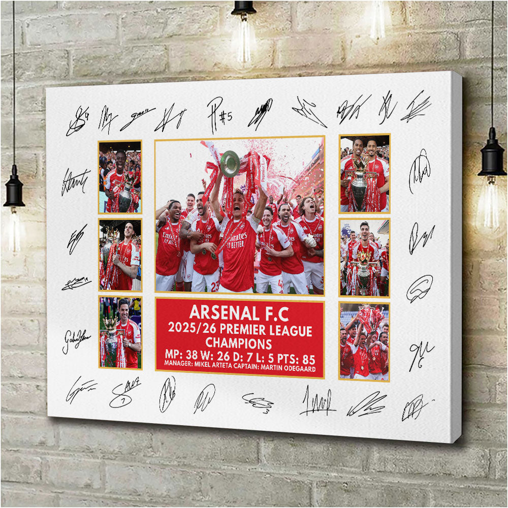 Arsenal FC Premier League Champions 25/26 Rectangle Canvas With Inner Frame – HOATT18846