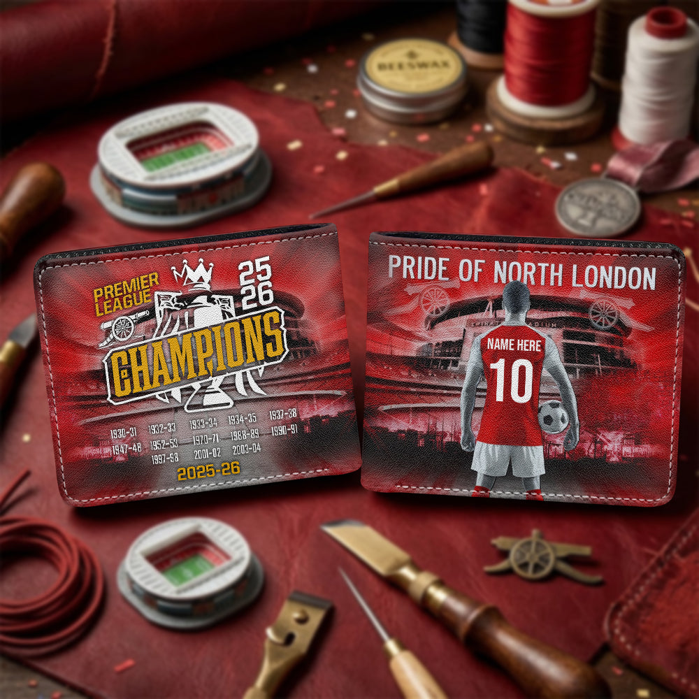 Personalized Arsenal FC Premier League Champions 25/26 3D Leather Men Wallet – GNE6635