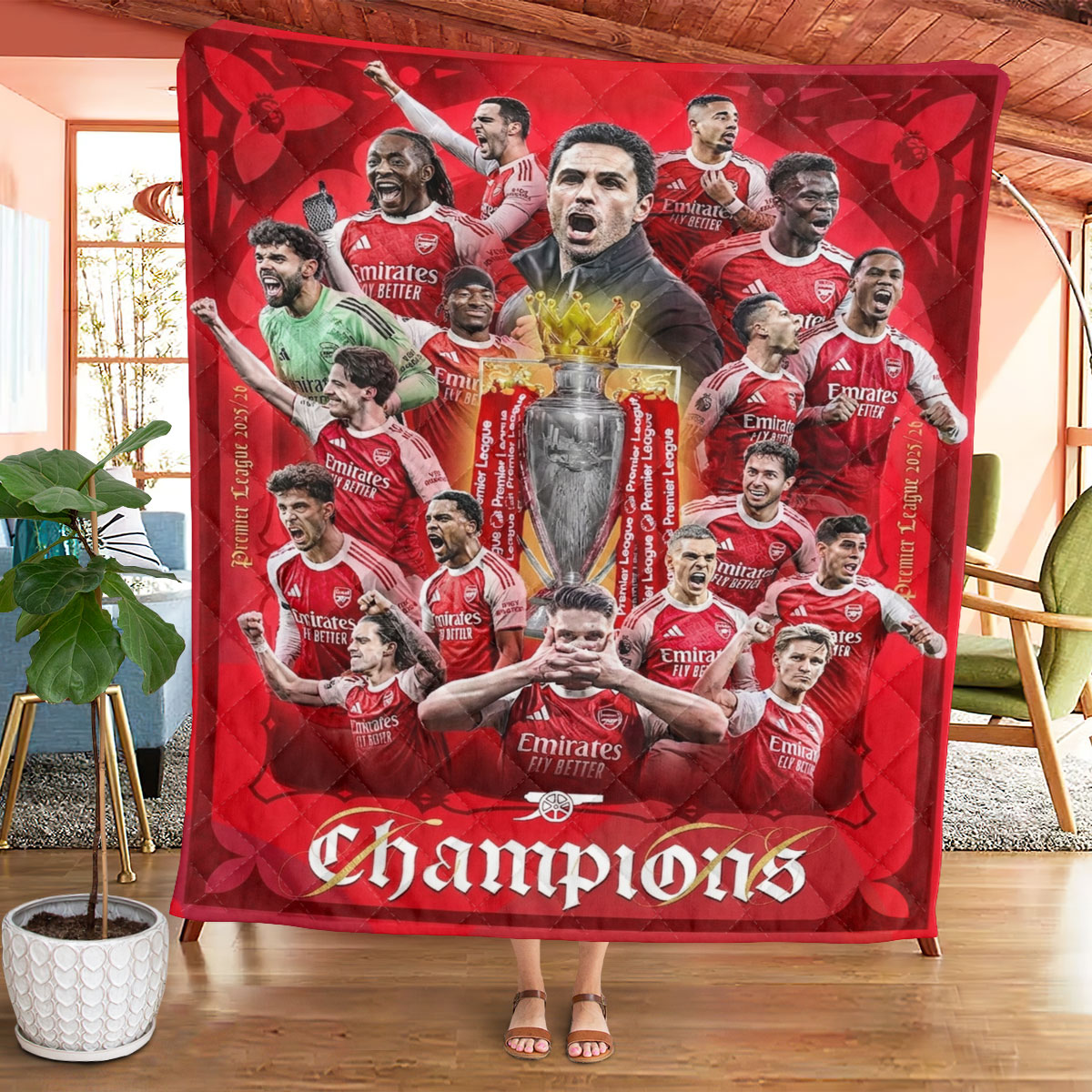 Arsenal FC Premier League Champions 25/26 Quilt Blanket – TMTHU6362