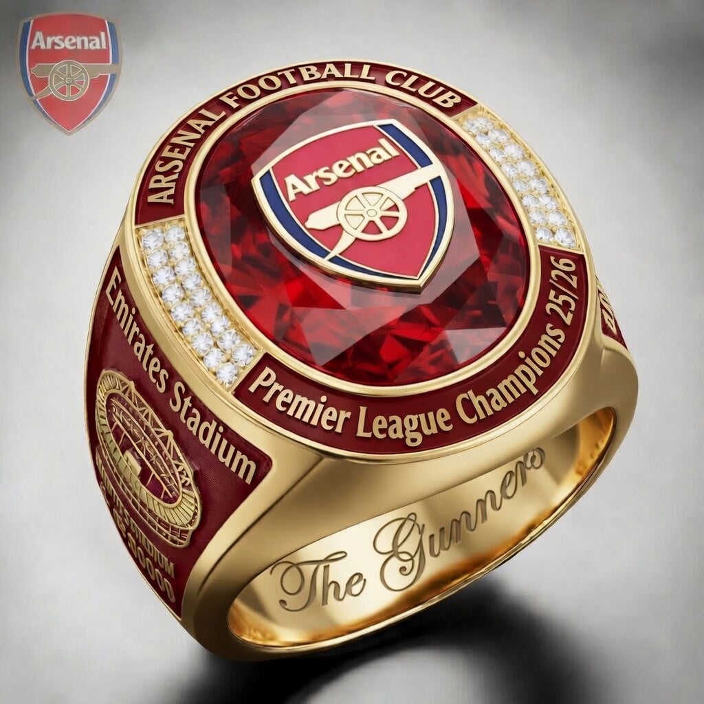 Arsenal FC Premier League Champions 25/26 3D Engraved Ring – TANTN23044