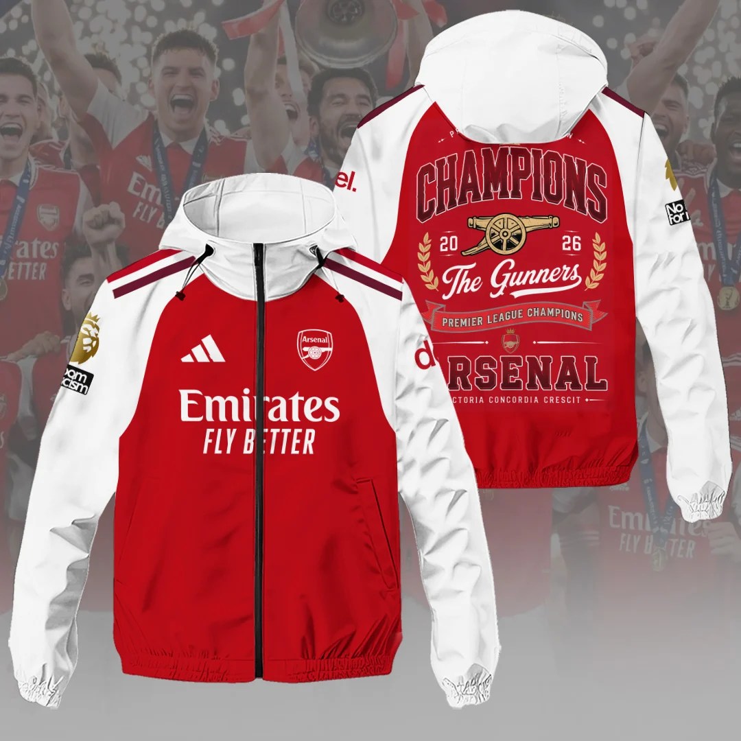 Arsenal FC Premier League Champions 25/26 3D Windbreaker Jacket – HOATT20418