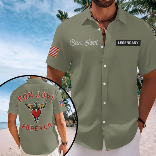 Bon Jovi Forever Short Sleeve Button-Down Shirt – TANTN26306