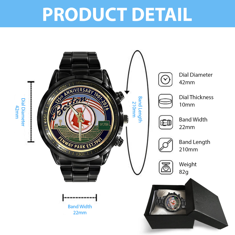 Boston Red Sox 125th Anniversary Black Stainless Steel Watch – MAITM13661