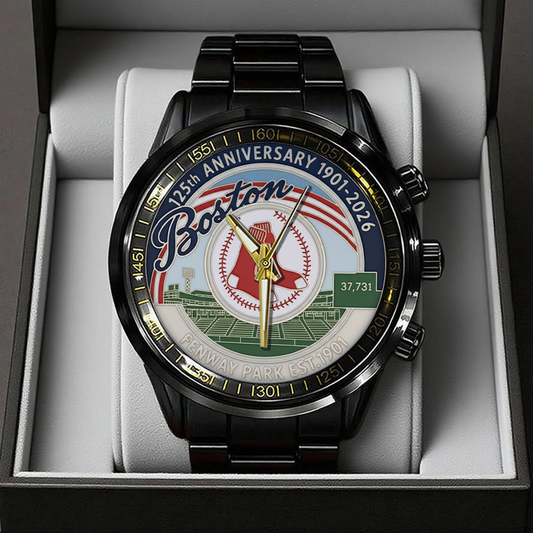 Boston Red Sox 125th Anniversary Black Stainless Steel Watch – TANTN18735