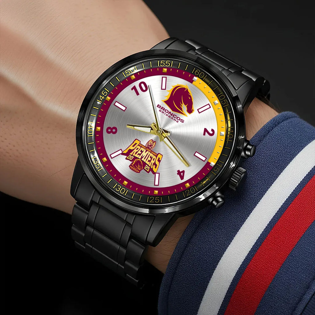 Brisbane Broncos 2025 NRL Premiers Black Stainless Steel Watch – HOATT13613