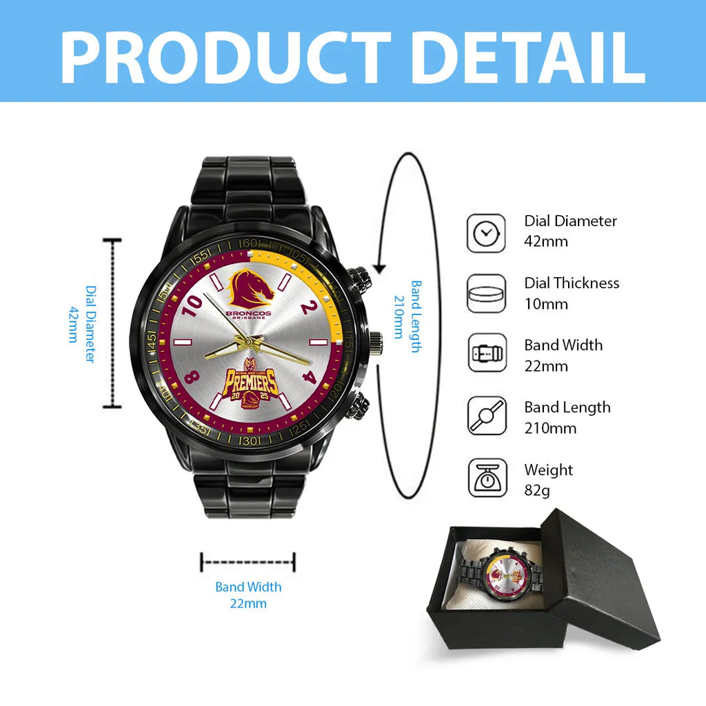 Brisbane Broncos 2025 NRL Premiers Black Stainless Steel Watch – HOATT13613