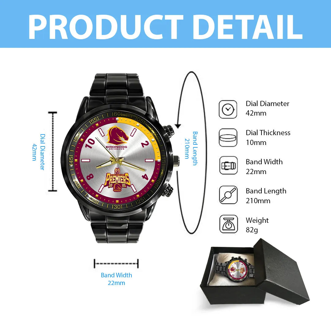 Brisbane Broncos 2025 NRL Premiers Black Stainless Steel Watch – HOATT13613