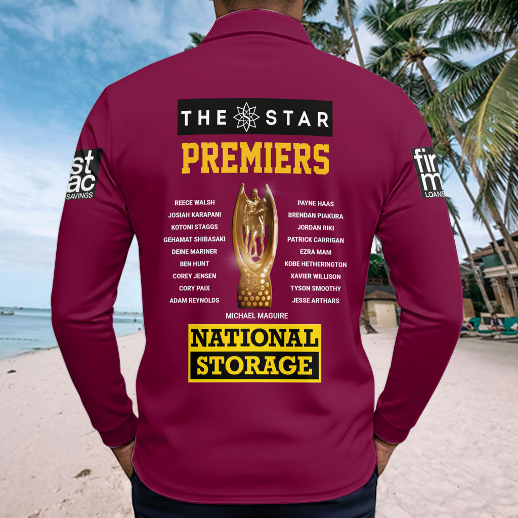 Brisbane Broncos 2025 NRL Premiers Zip Polo Shirt – HOATT15879