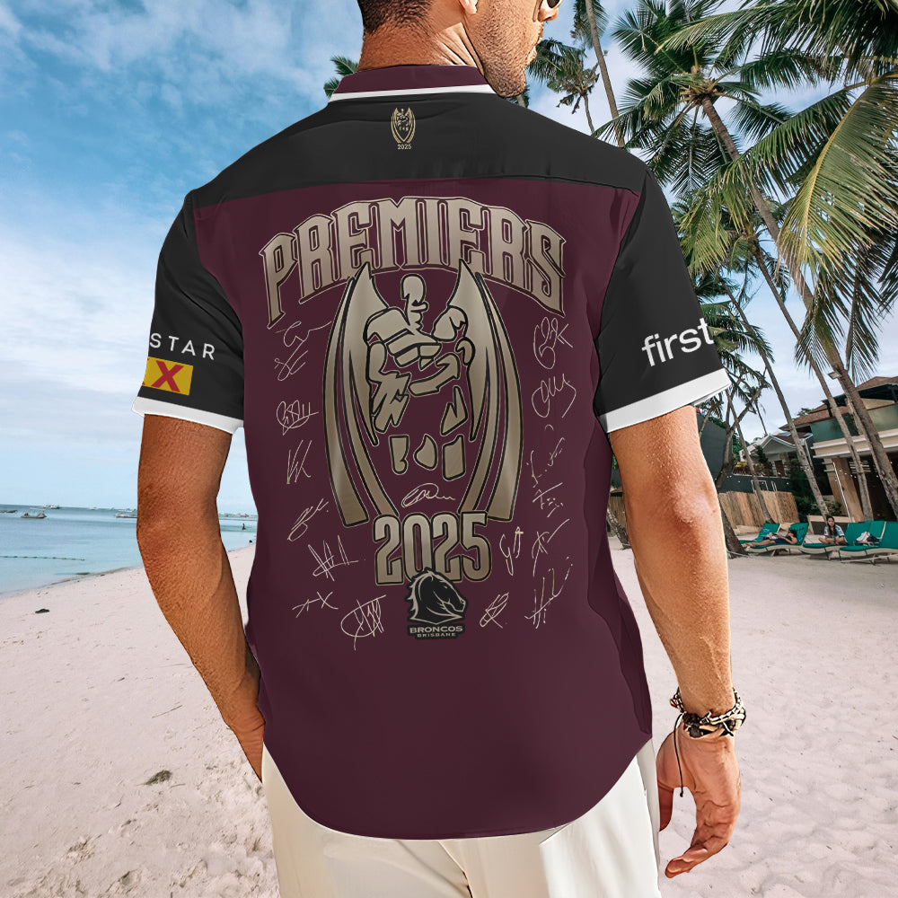 Brisbane Broncos 2025 Premiers Short Sleeve Button-Down Shirt – MAITM13298