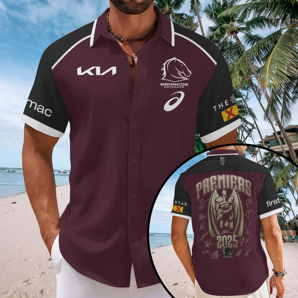 Brisbane Broncos 2025 Premiers Short Sleeve Button-Down Shirt – MAITM13298
