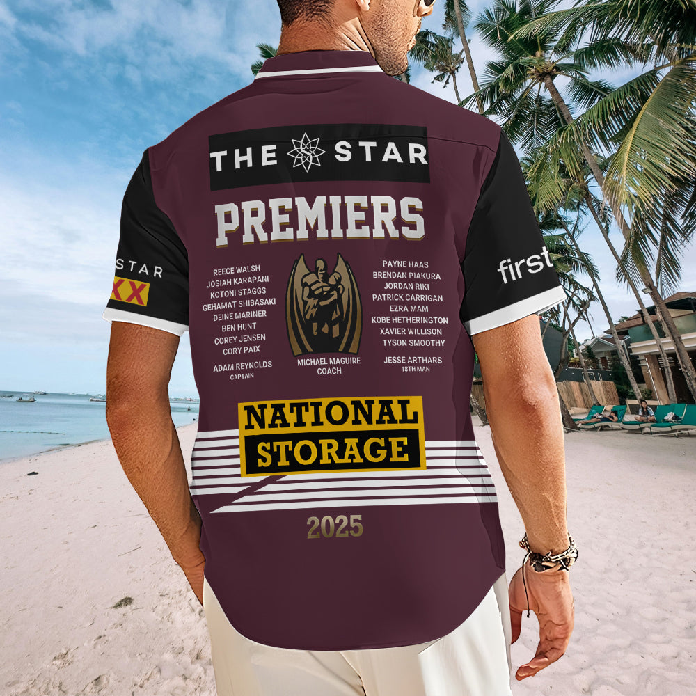 Brisbane Broncos 2025 Premiers Short Sleeve Button-Down Shirt – MAITM13507