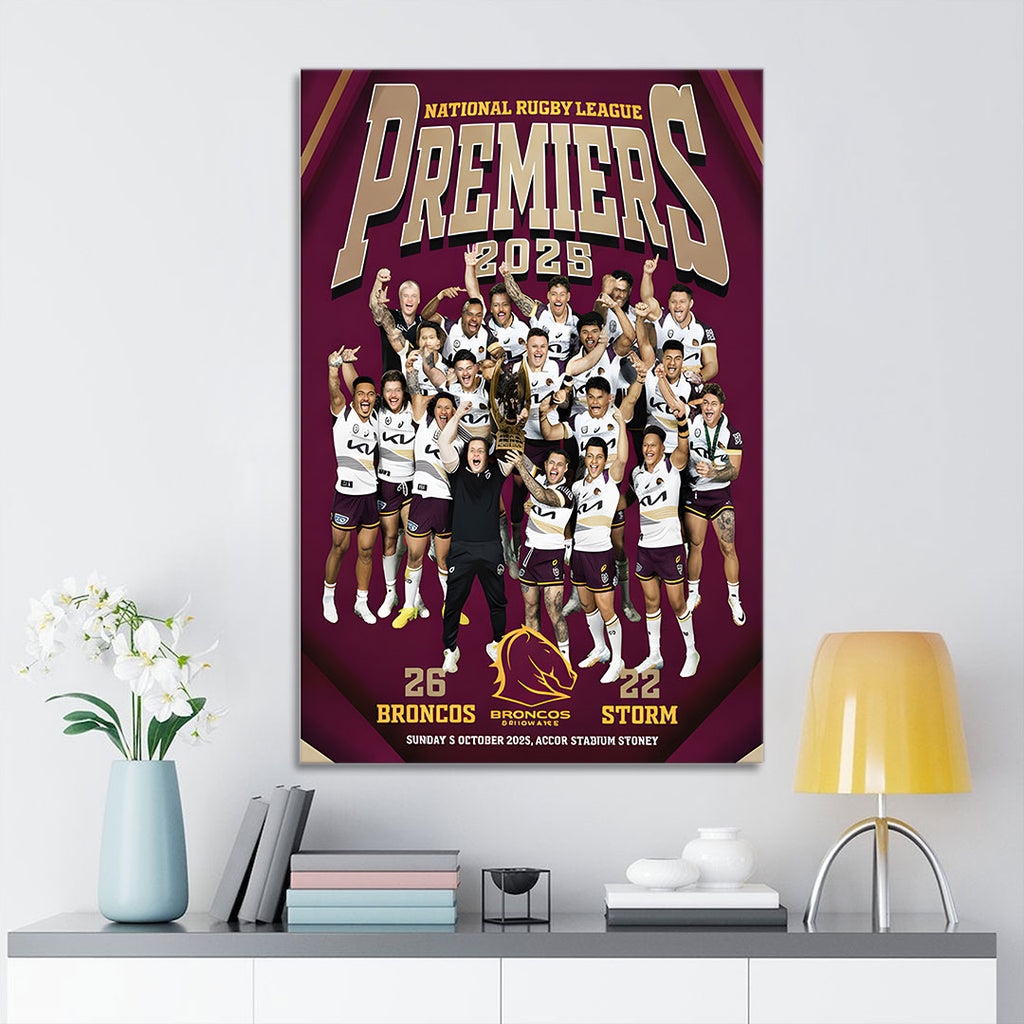 Brisbane Broncos 2025 Premiership Rectangle Canvas With Inner Frame – TANTN17281