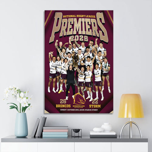 Brisbane Broncos 2025 Premiership Rectangle Canvas With Inner Frame – TANTN17281