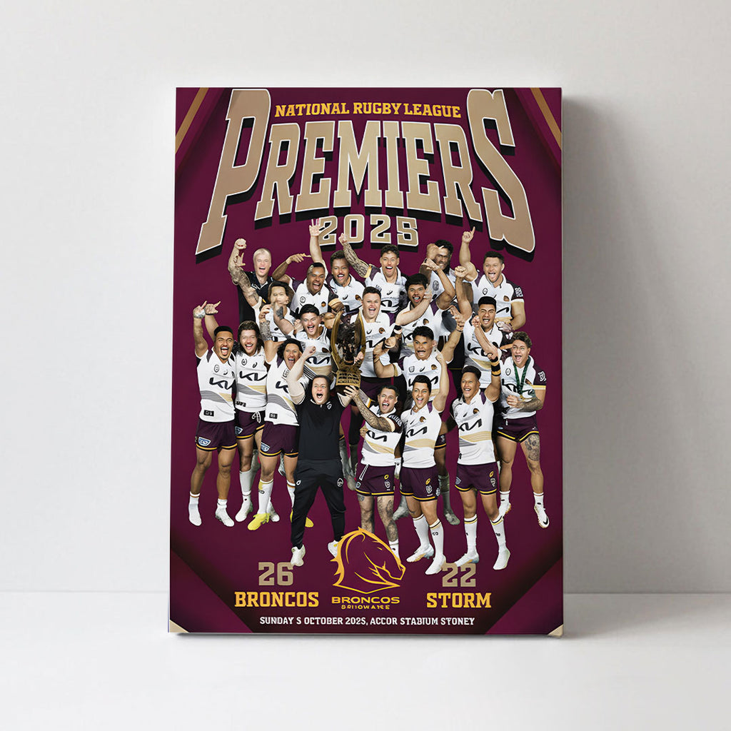 Brisbane Broncos 2025 Premiership Rectangle Canvas With Inner Frame – TANTN17281