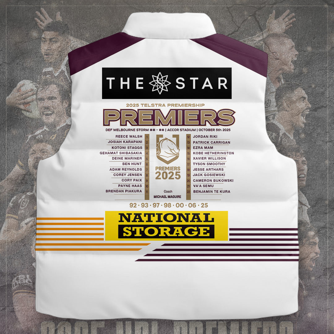 Brisbane Broncos 2025 Premiership 3D Sleeveless Down Jacket – TANTN17683