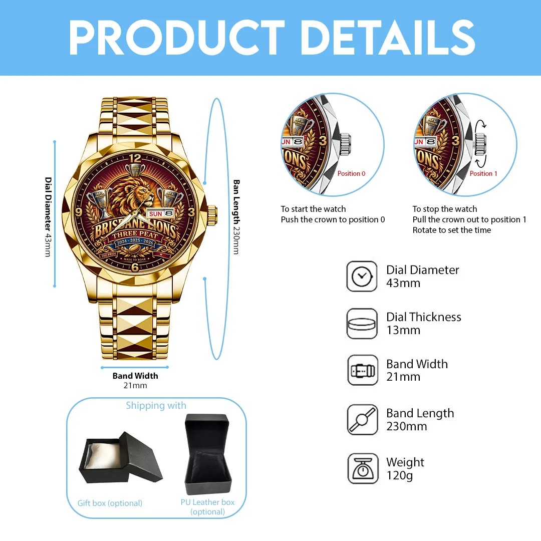 Brisbane Lions 2026 AFL Premiers Alloy Luxury Quartz Watch – TMTHU9810