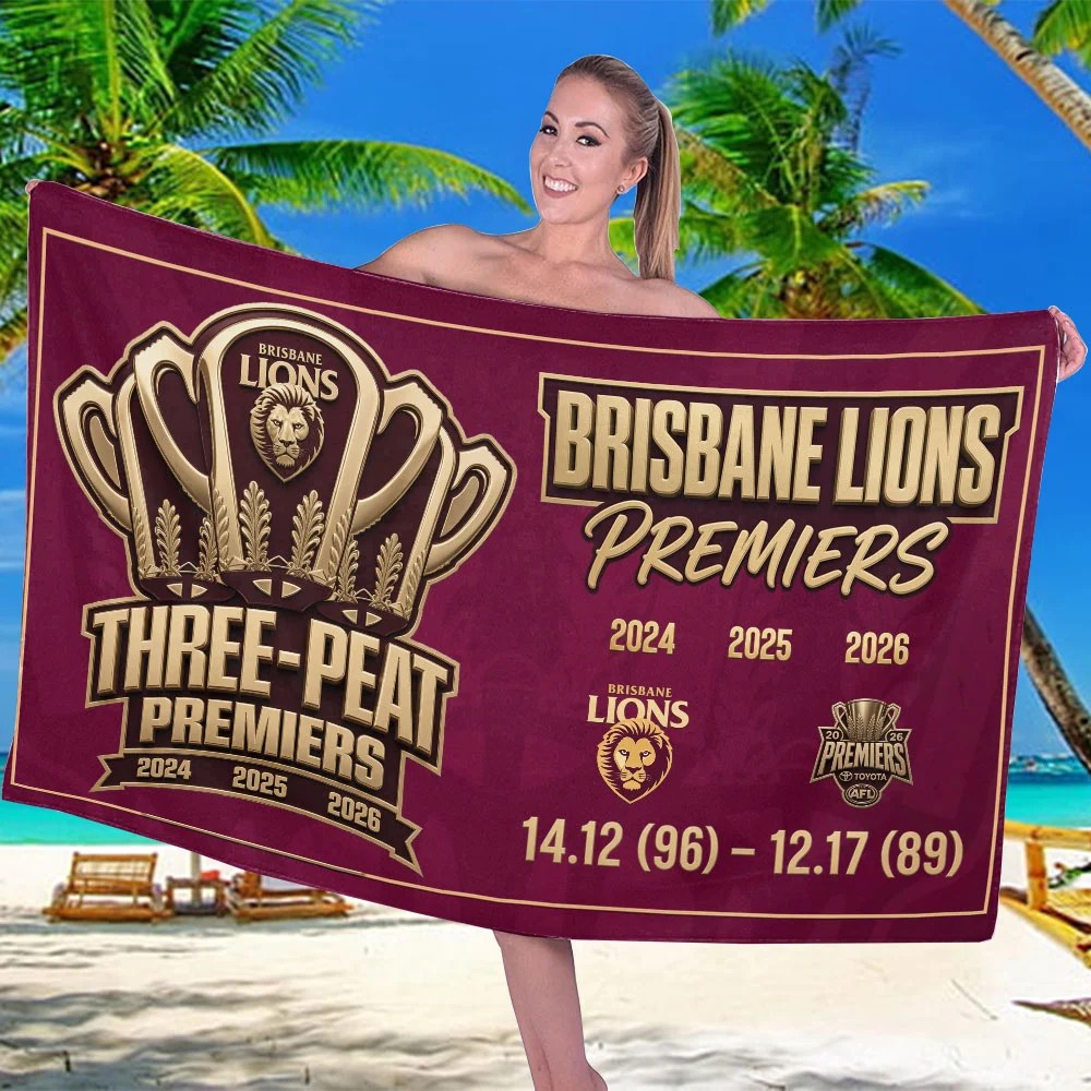 Brisbane Lions 2026 AFL Premiers Rectangle Beach Towel – TMTHU9740